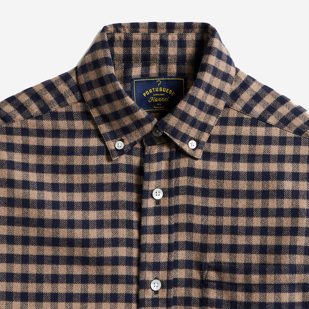 Roca Herringbone Check Flannel Shirt - Navy/Camel