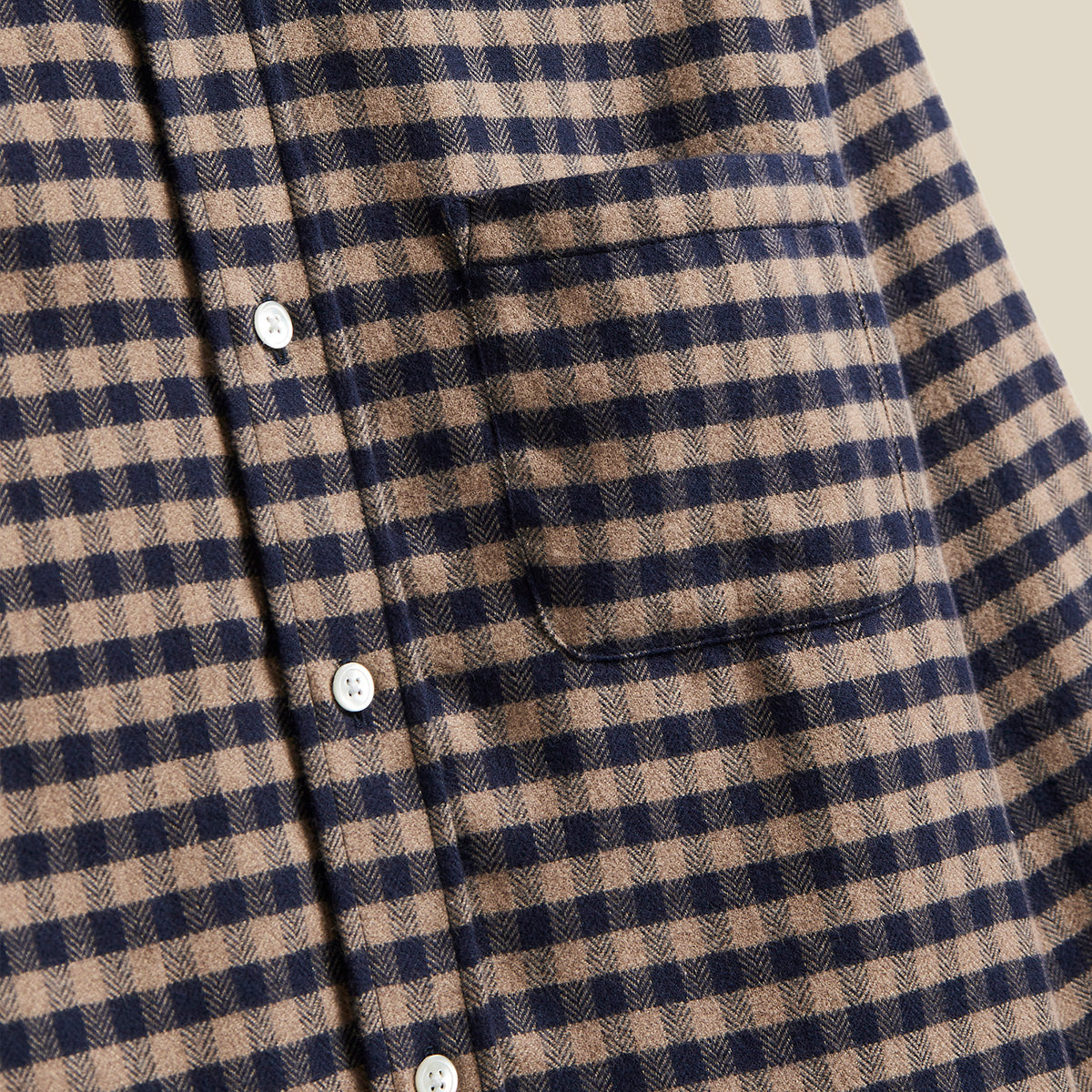 Roca Herringbone Check Flannel Shirt - Navy/Camel