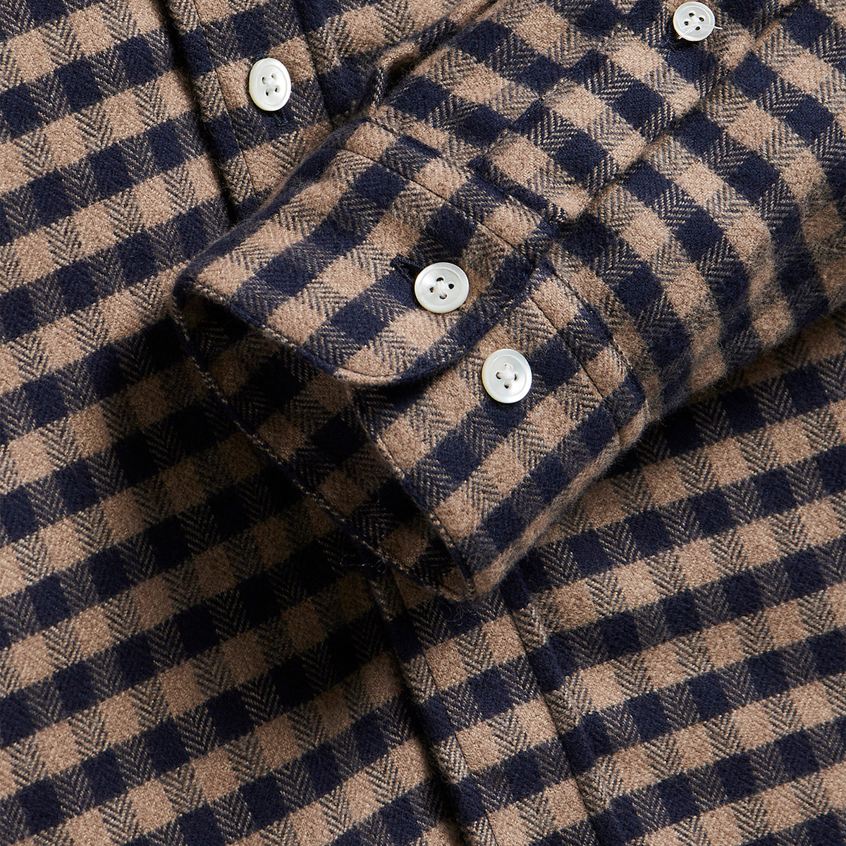 Roca Herringbone Check Flannel Shirt - Navy/Camel