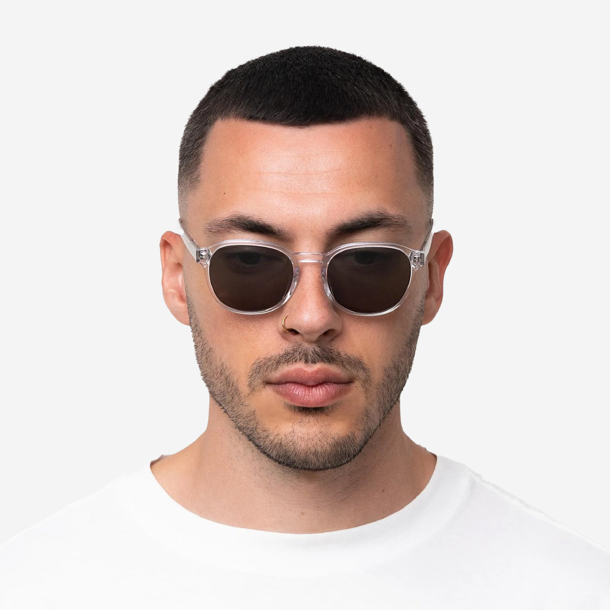 RYAN Round Sunglasses - Crystal/Gradient Green