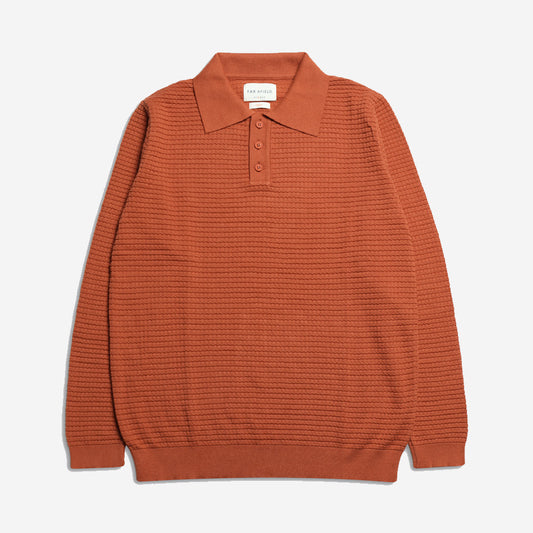 Renard Waffle Knitted L/S Polo - Burnt Orange