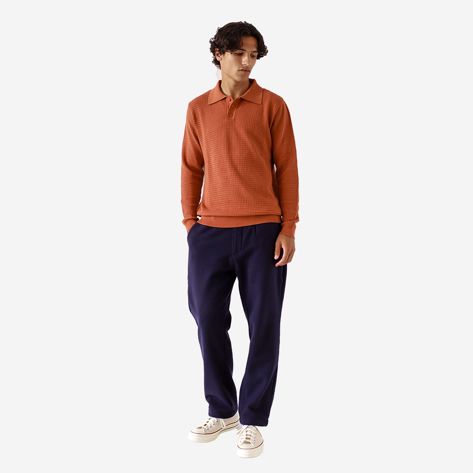 Renard Waffle Knitted L/S Polo - Burnt Orange