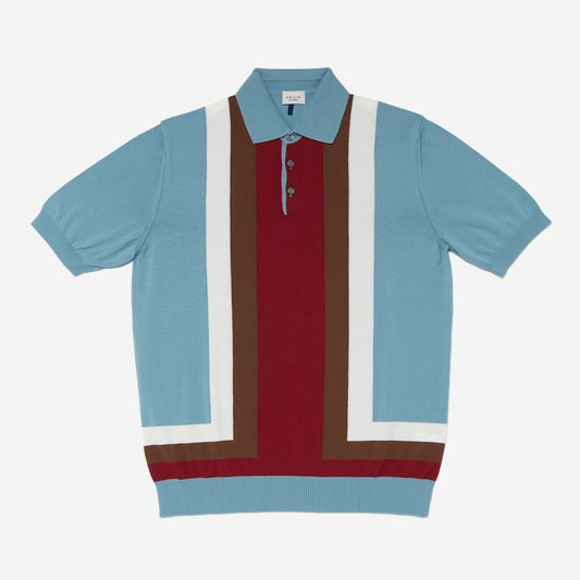Reto Inlay Line Knit Polo - Blue/Brown/Burgundy