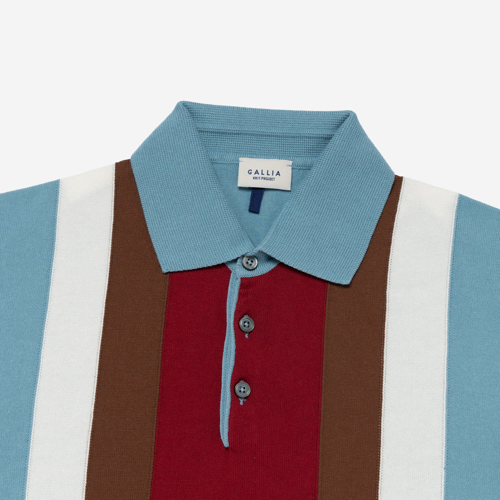 Reto Inlay Line Knit Polo - Blue/Brown/Burgundy