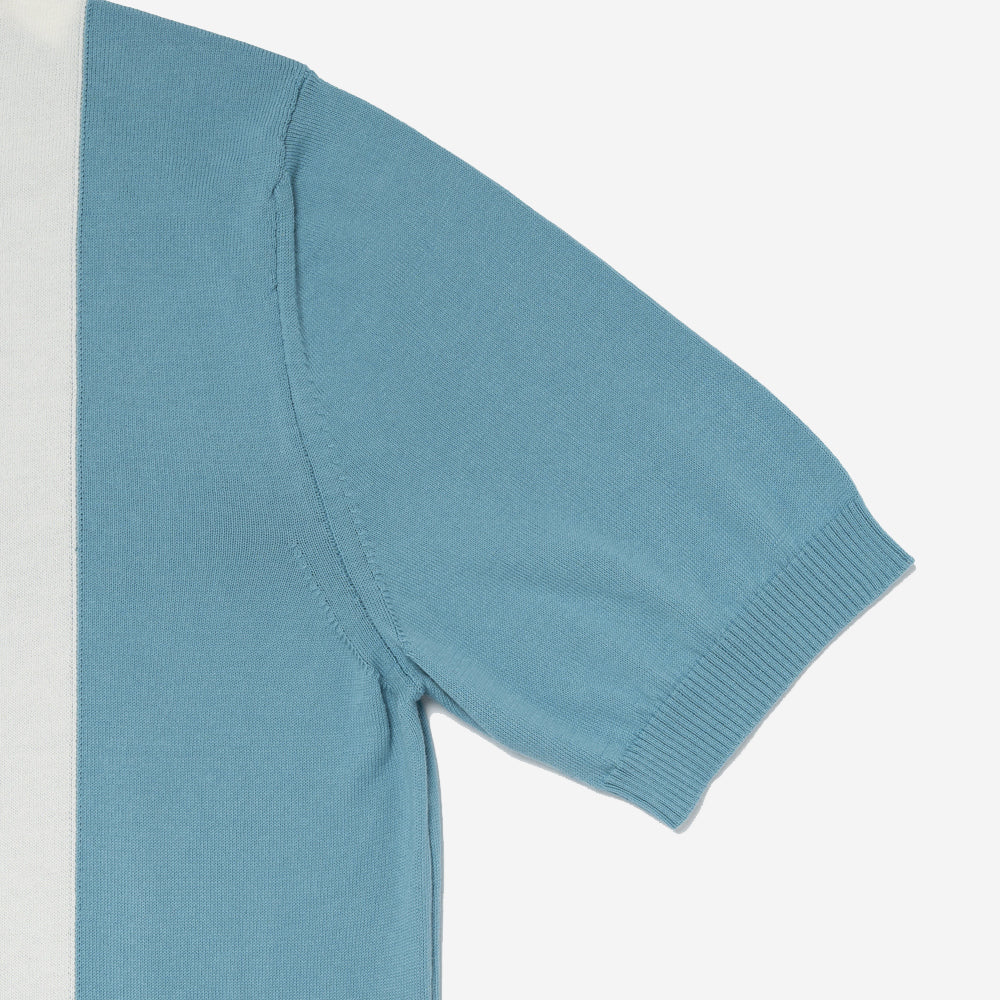 Reto Inlay Line Knit Polo - Blue/Brown/Burgundy