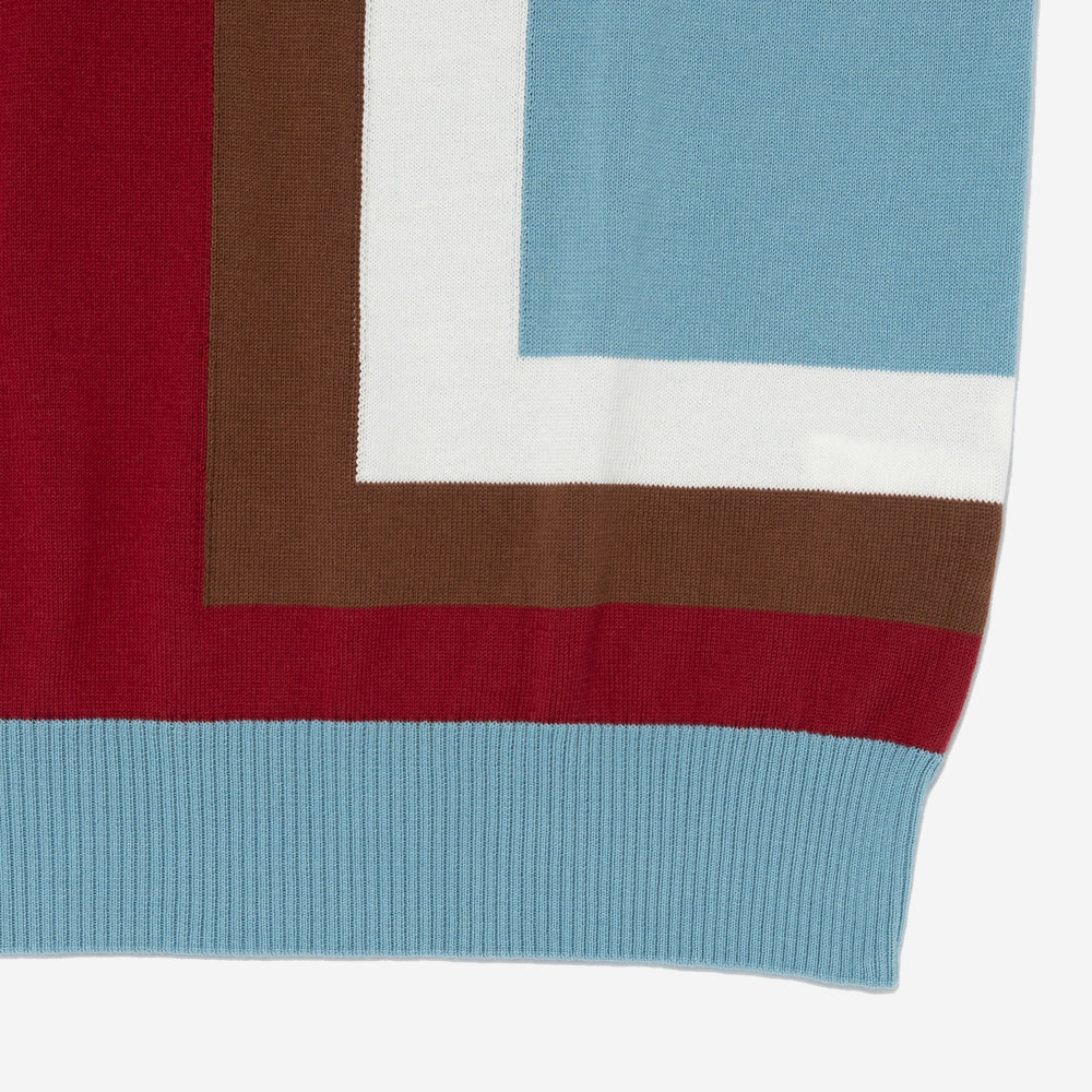 Reto Inlay Line Knit Polo - Blue/Brown/Burgundy