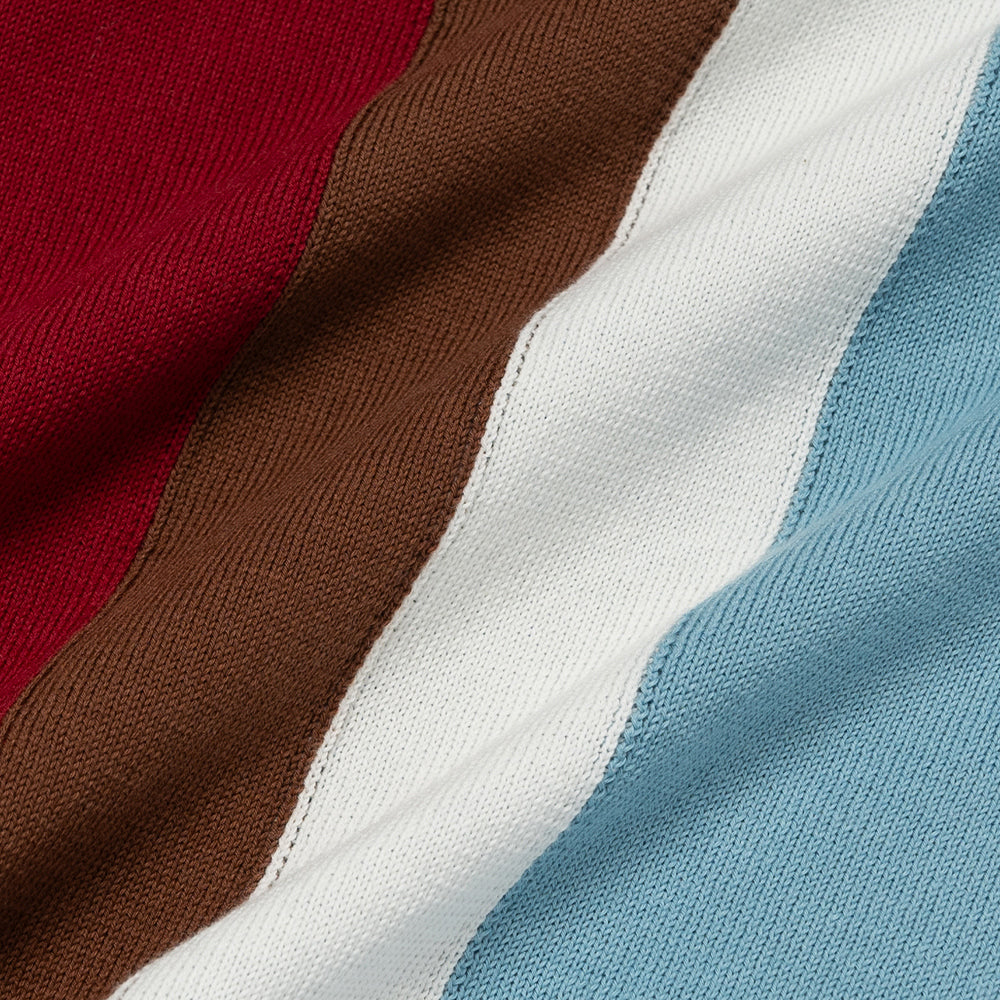 Reto Inlay Line Knit Polo - Blue/Brown/Burgundy