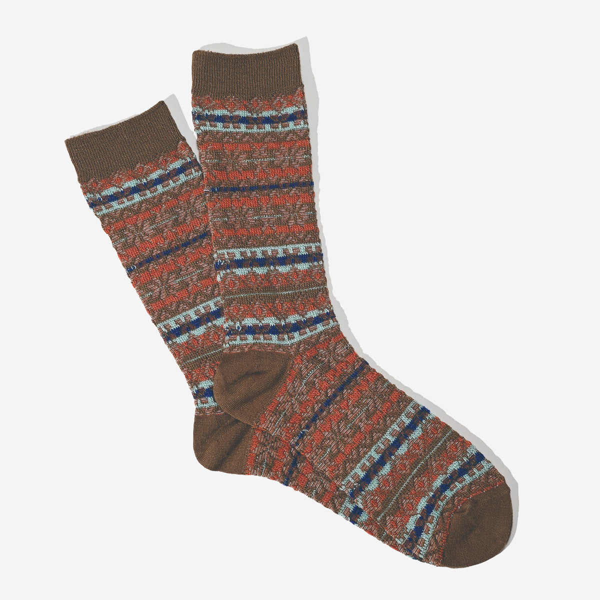 Reverse Snow Pattern Jacquard Crew Socks - Brown