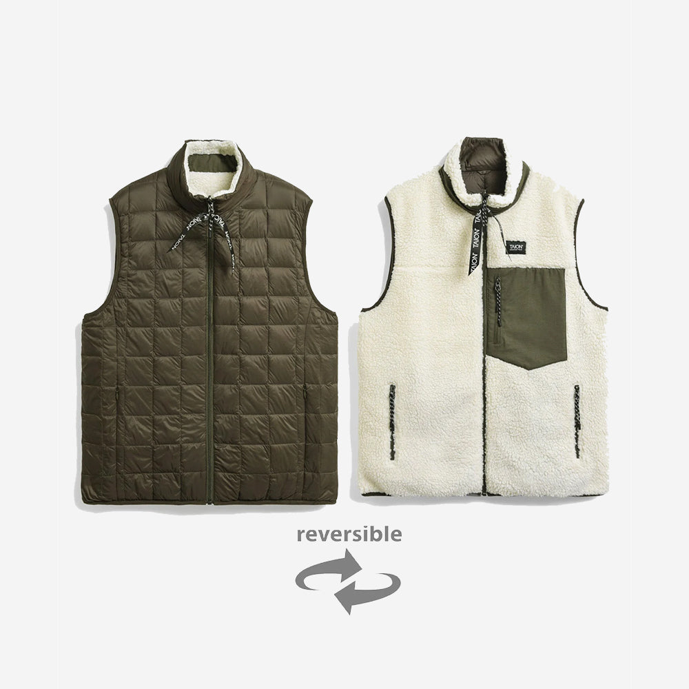 Reversible Down x BOA Fleece Vest - Olive x Ivory