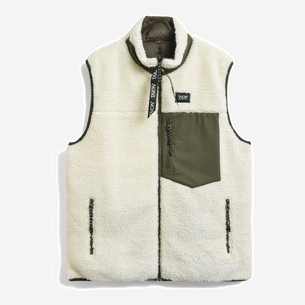 Reversible Down x BOA Fleece Vest - Olive x Ivory