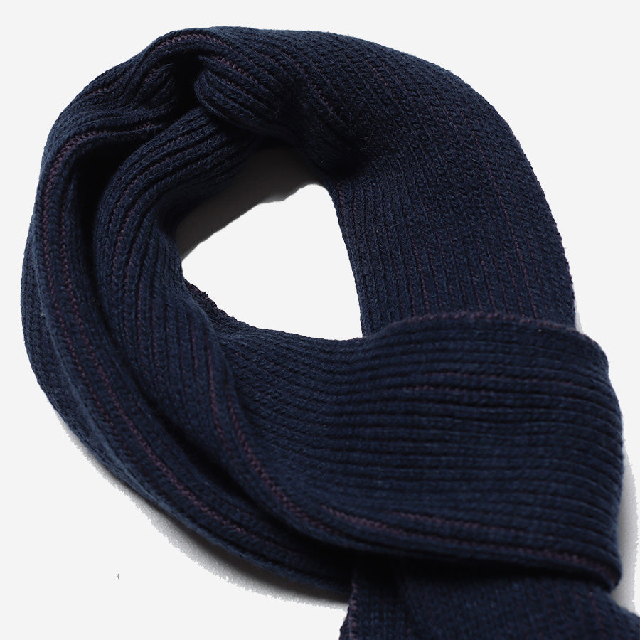 Ribbed Wool Cotton Knit Scarf - Purple Plumeria/Insignia Blue