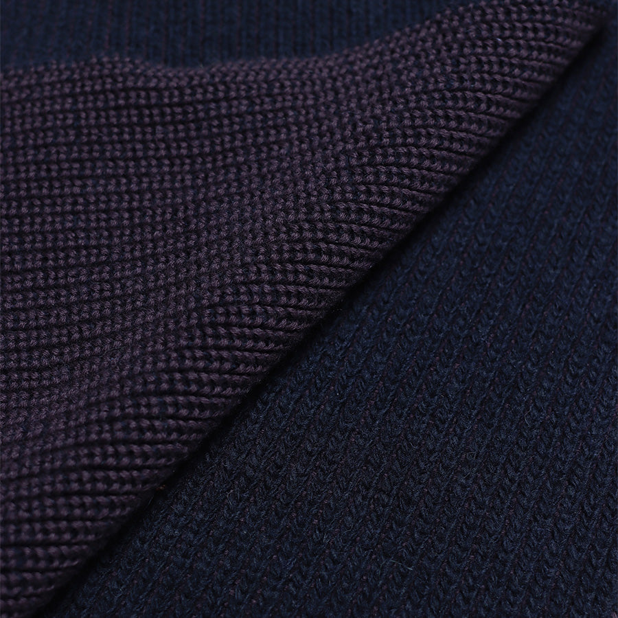 Ribbed Wool Cotton Knit Scarf - Purple Plumeria/Insignia Blue