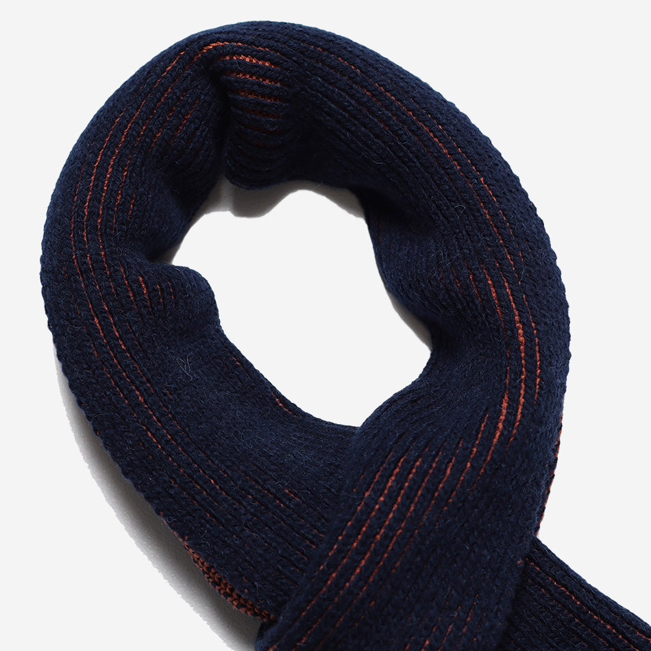 Ribbed Wool Knit Scarf - Navy Iris/Burnt Orange