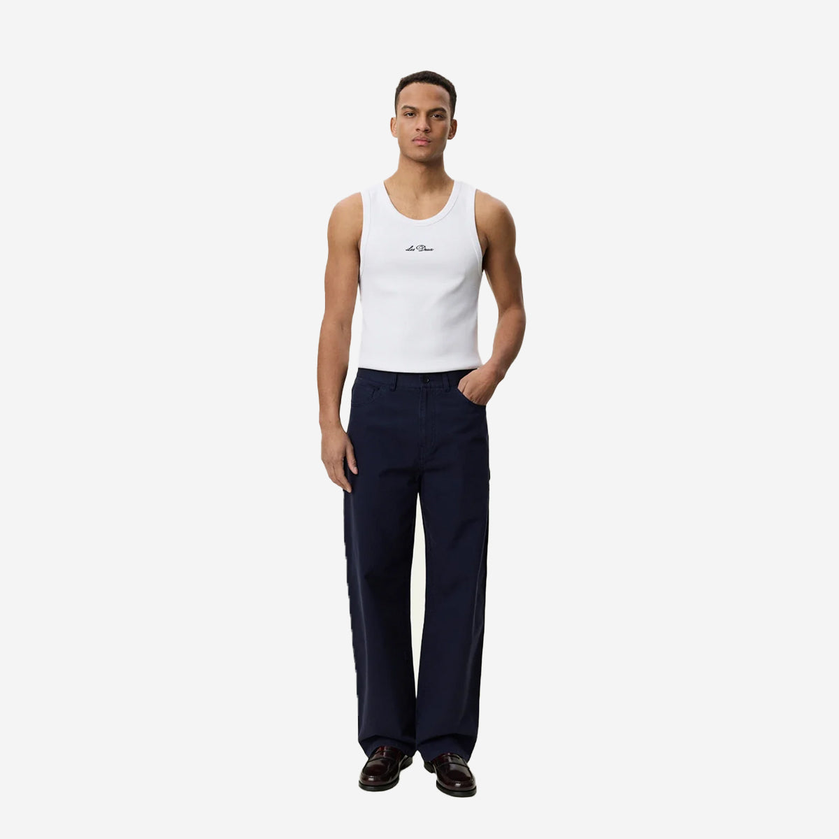 Roi Loose Carpenter Herringbone Pants - Dark Navy Blue