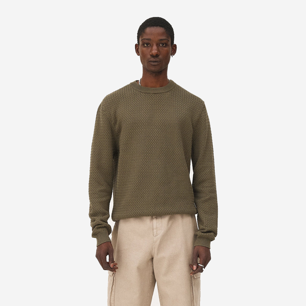 Roma Geo Knit Sweater - Khaki Olive