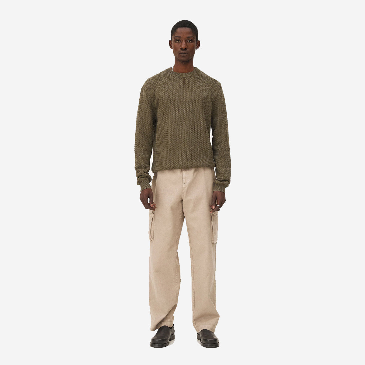 Roma Geo Knit Sweater - Khaki Olive
