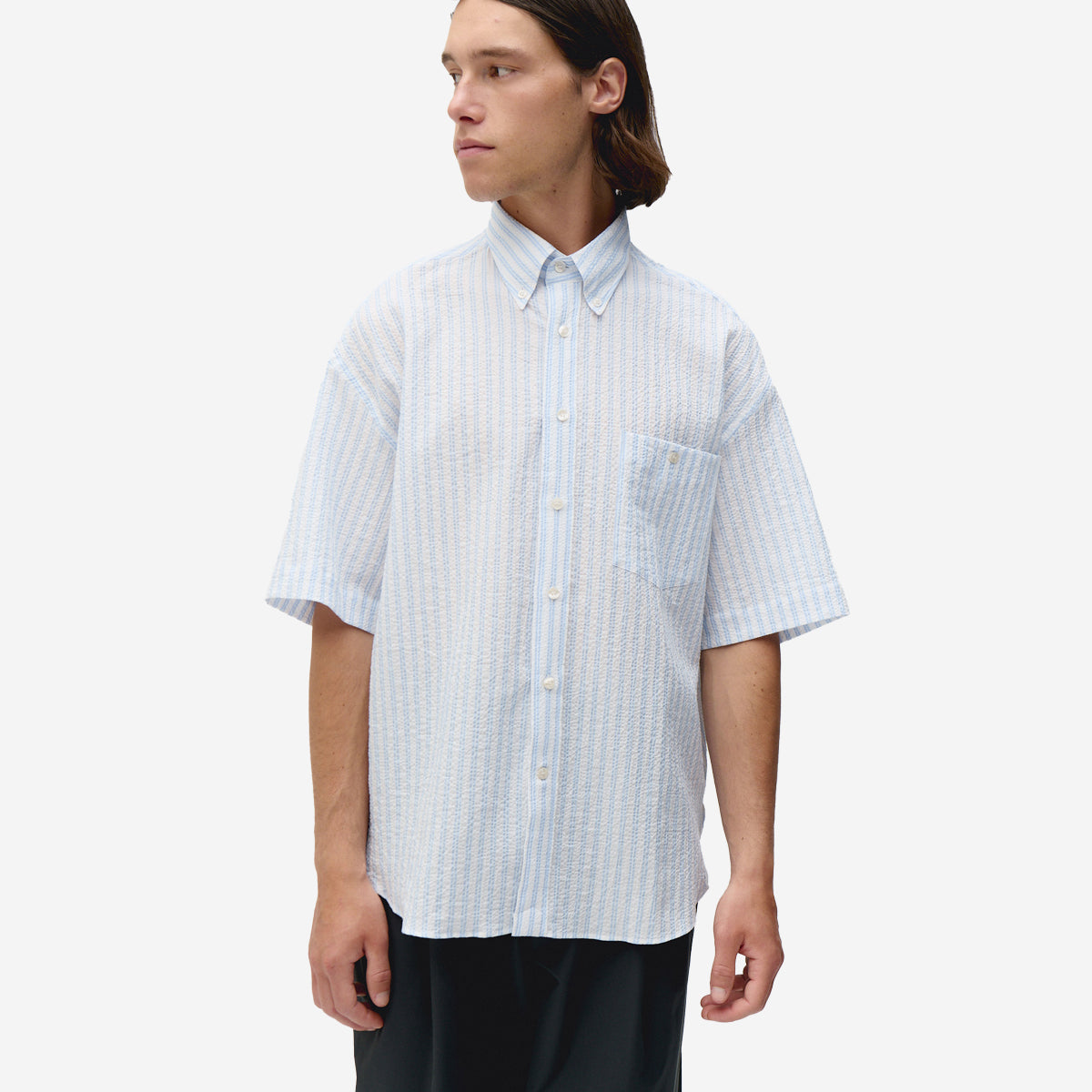 Baggy Seersucker S/S Shirt - Sky Stripes