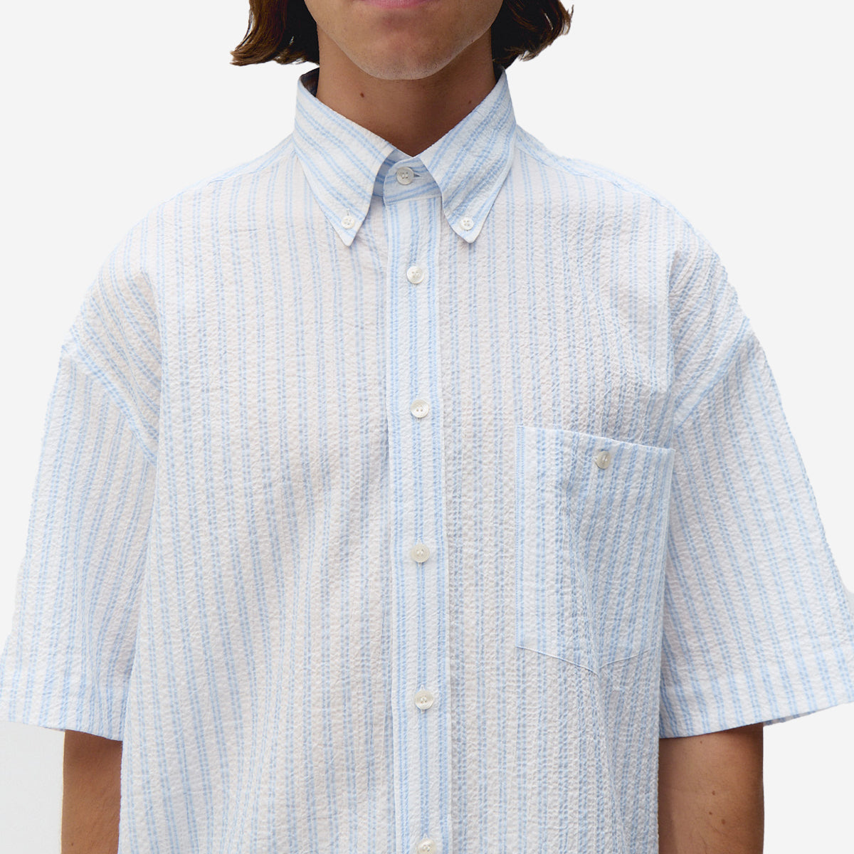 Baggy Seersucker S/S Shirt - Sky Stripes