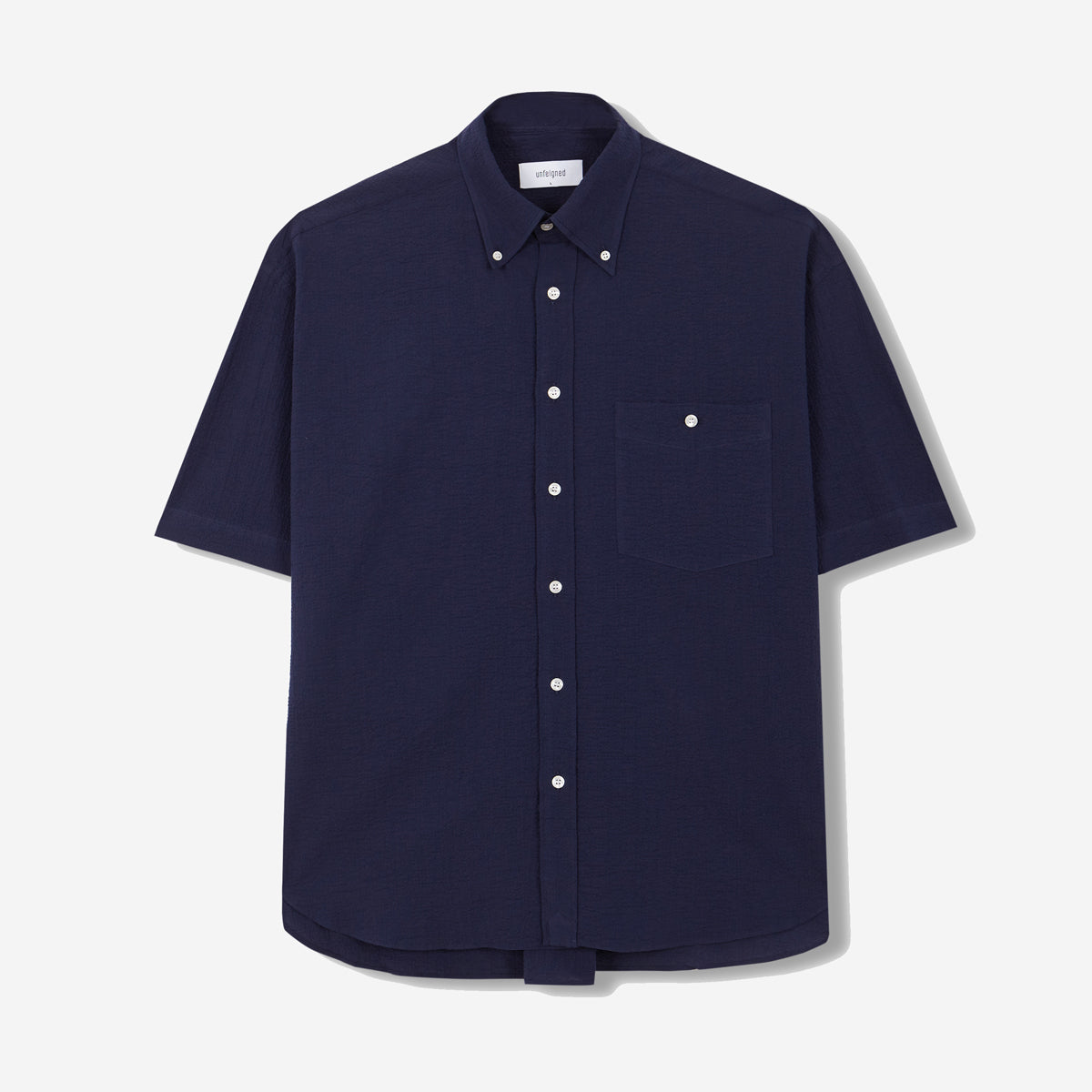 Baggy Seersucker S/S Shirt - Navy