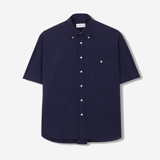 Baggy Seersucker S/S Shirt - Navy
