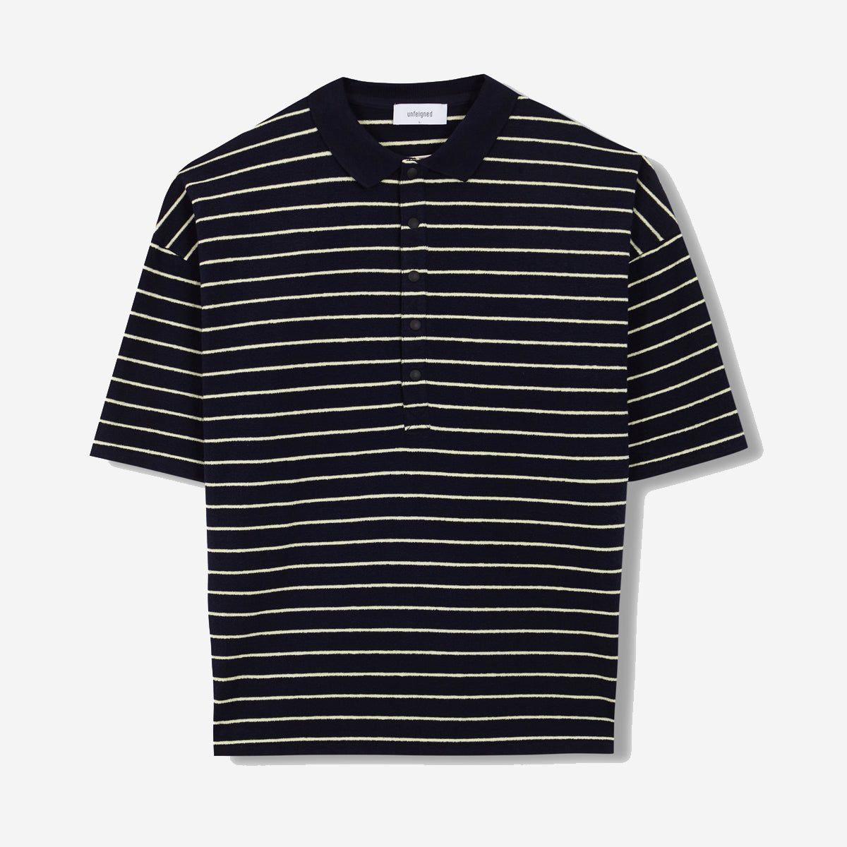 Oversized Stripes Terry Polo - Blue Graphite/Lemon