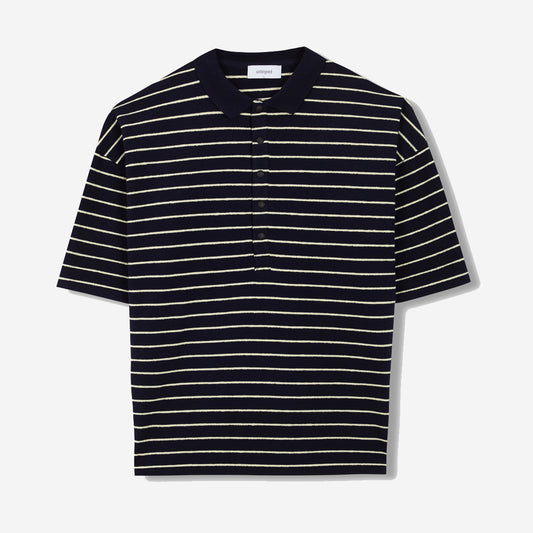 Oversized Stripes Terry Polo - Blue Graphite/Lemon