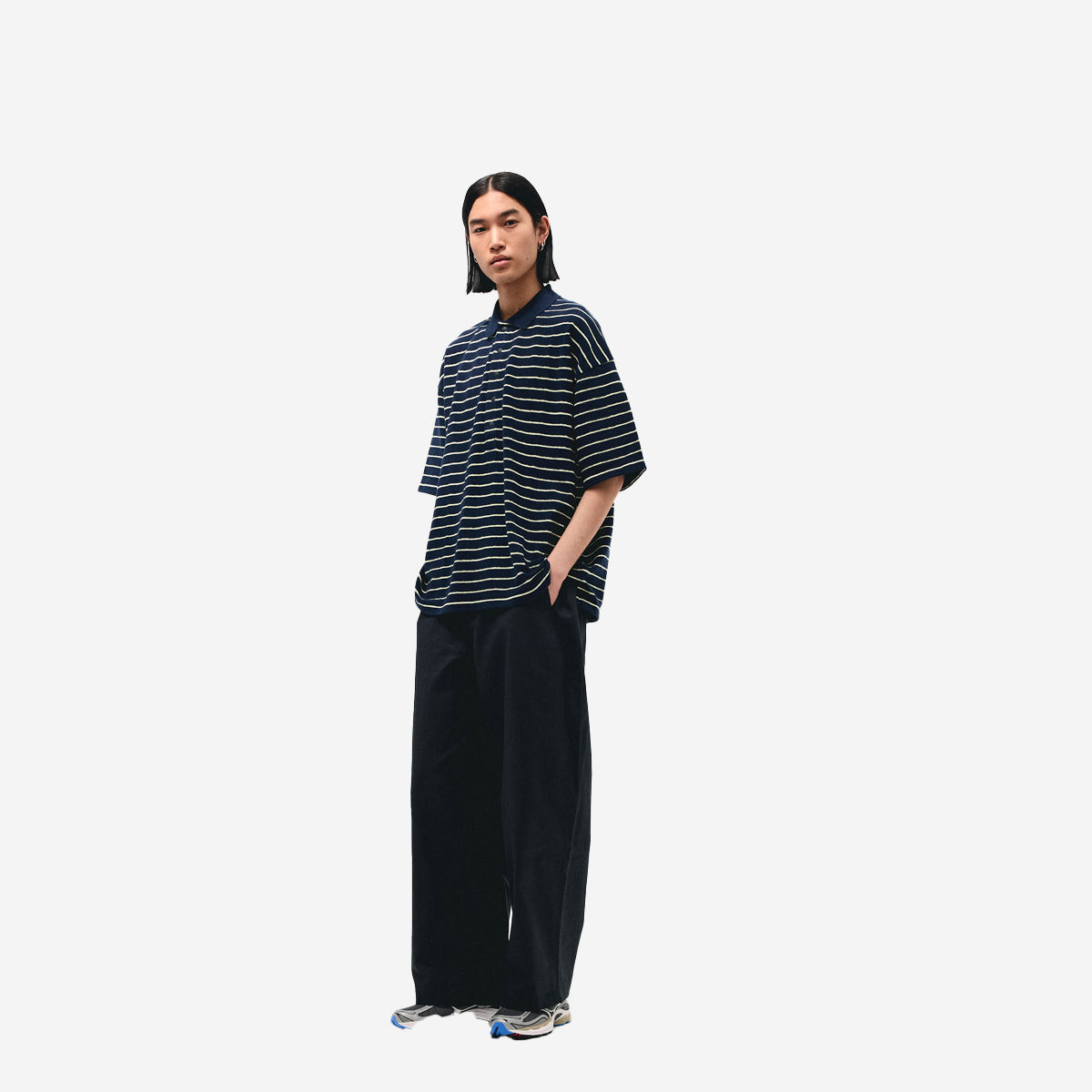 Oversized Stripes Terry Polo - Blue Graphite/Lemon