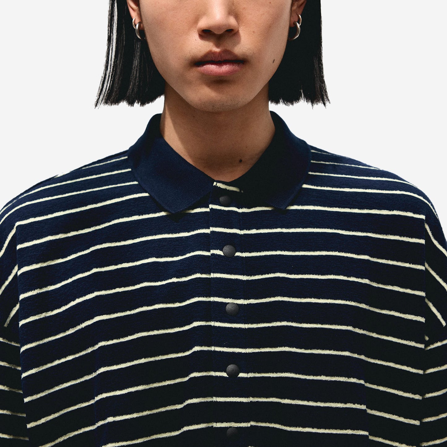 Oversized Stripes Terry Polo - Blue Graphite/Lemon