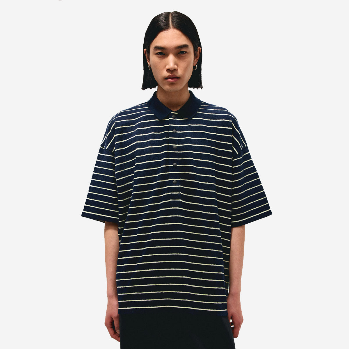 Oversized Stripes Terry Polo - Blue Graphite/Lemon