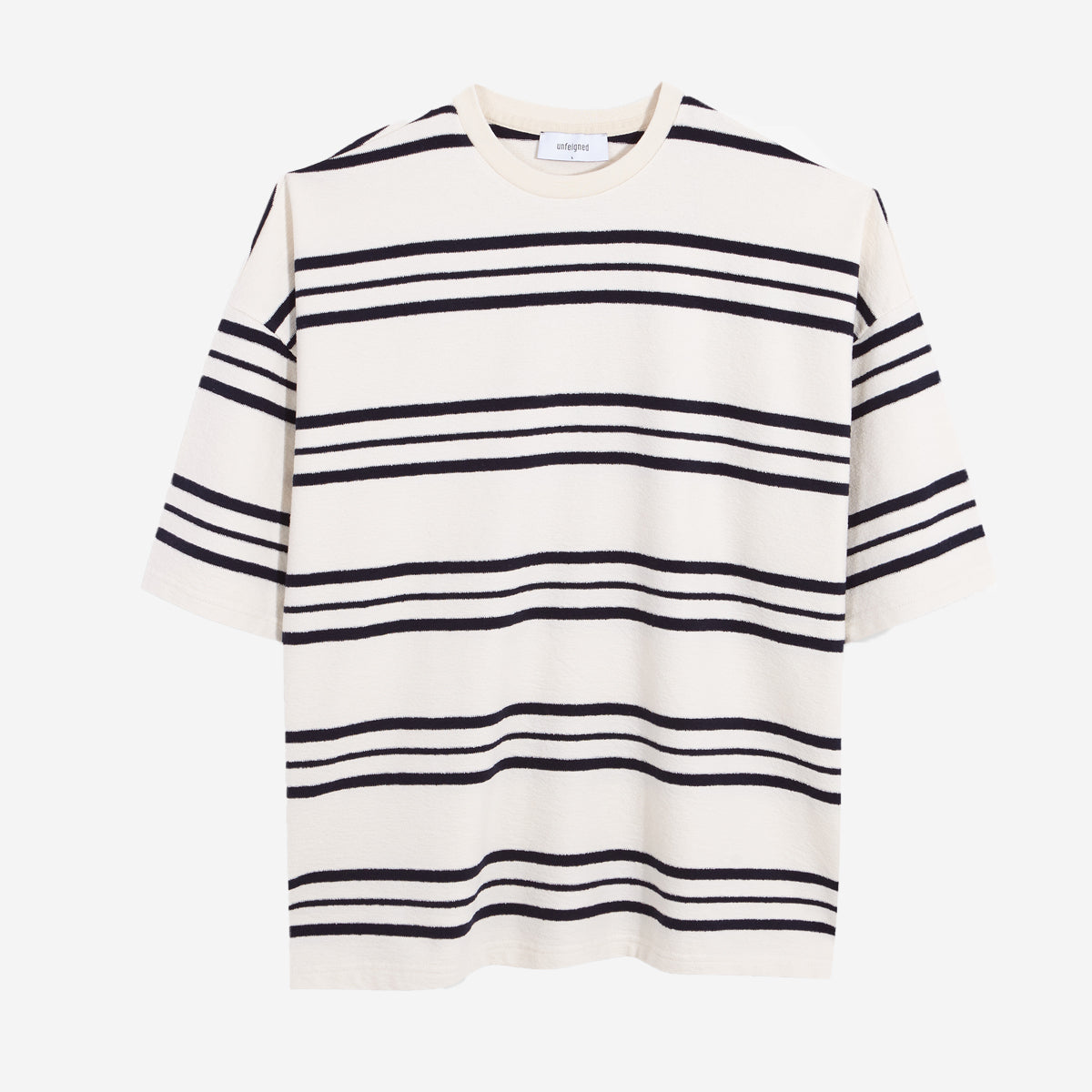 Oversized Stripes Terry T-Shirt - White/Dark Navy