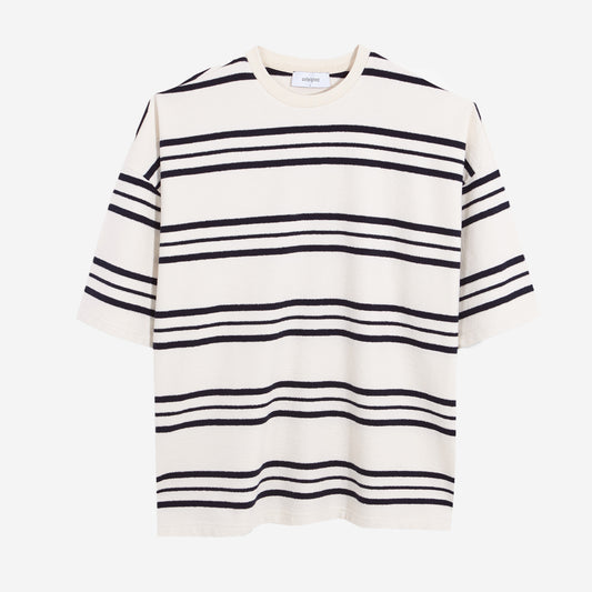 Oversized Stripes Terry T-Shirt - White/Dark Navy