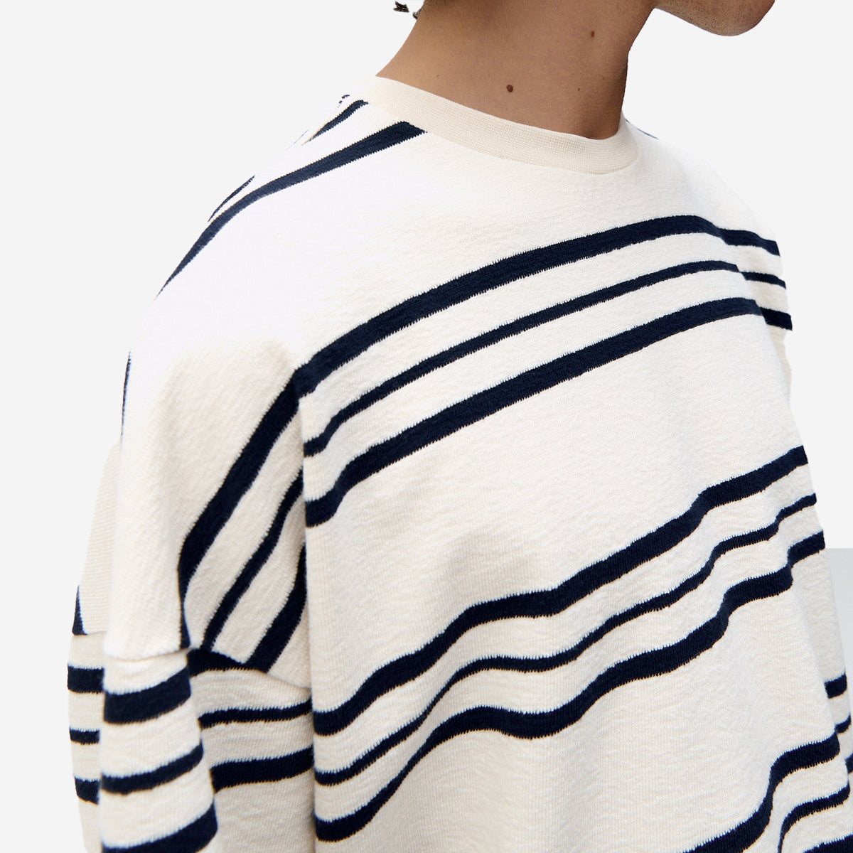 Oversized Stripes Terry T-Shirt - White/Dark Navy