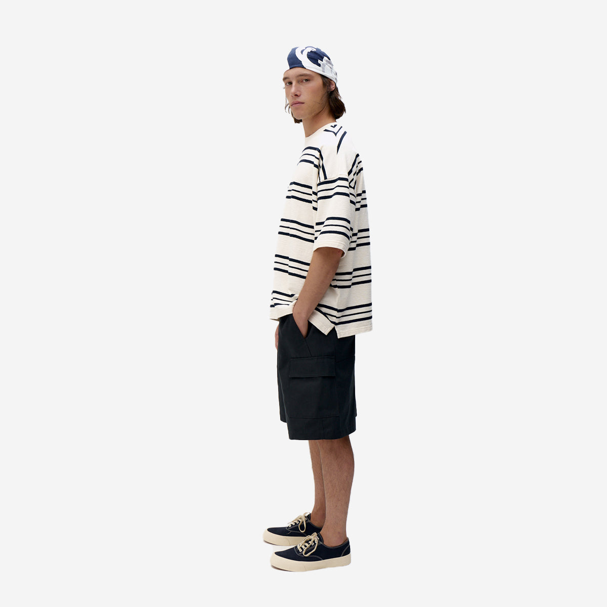 Oversized Stripes Terry T-Shirt - White/Dark Navy