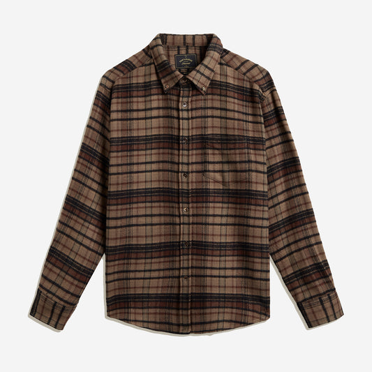 Stalia Oversized Plaid Flannel Shirt - Taupe Brown