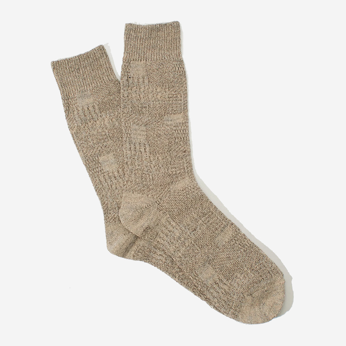 Sashiko Linen Crew Socks - Beige