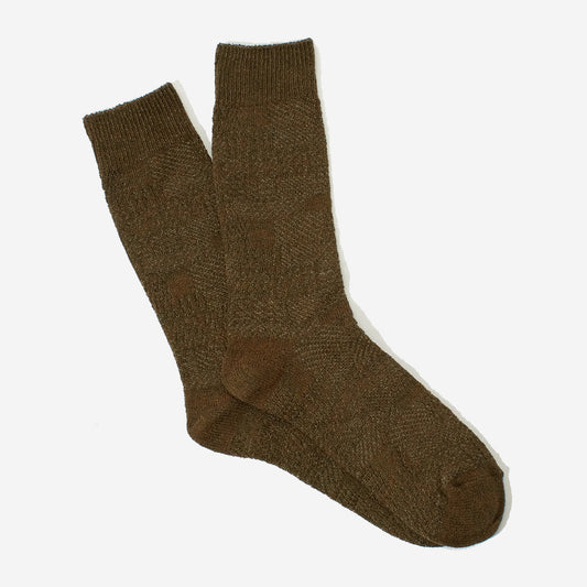 Sashiko Linen Crew Socks - Khaki