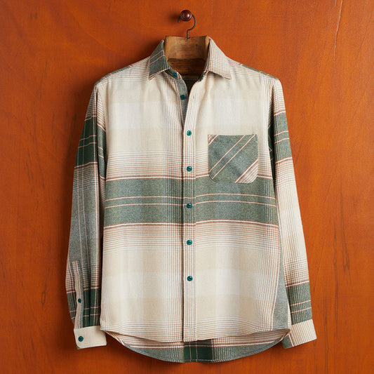 Sequoia Big Plaid Flannel Shirt - Ecru/Green