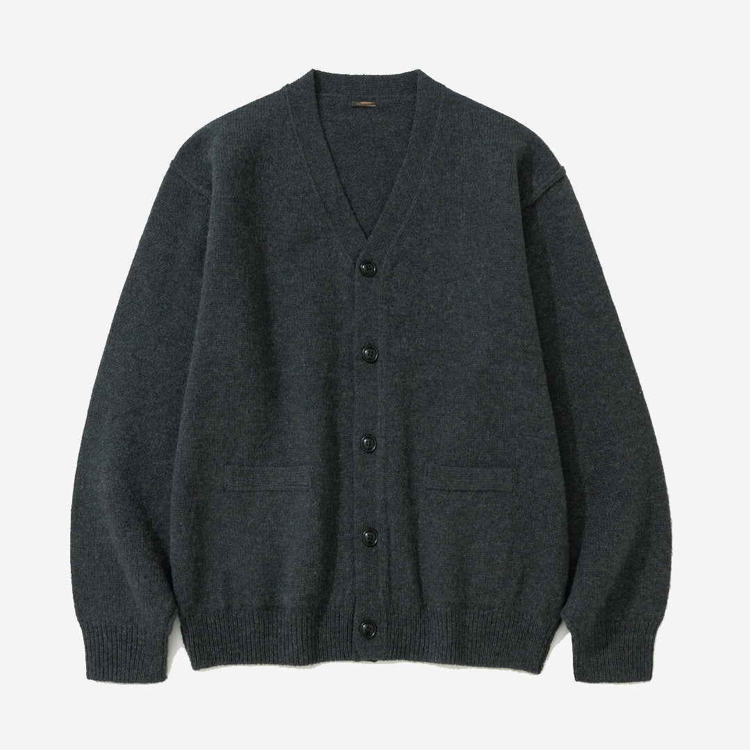 Shaggy Dog Wool Reverse Seam Cardigan - Charcoal