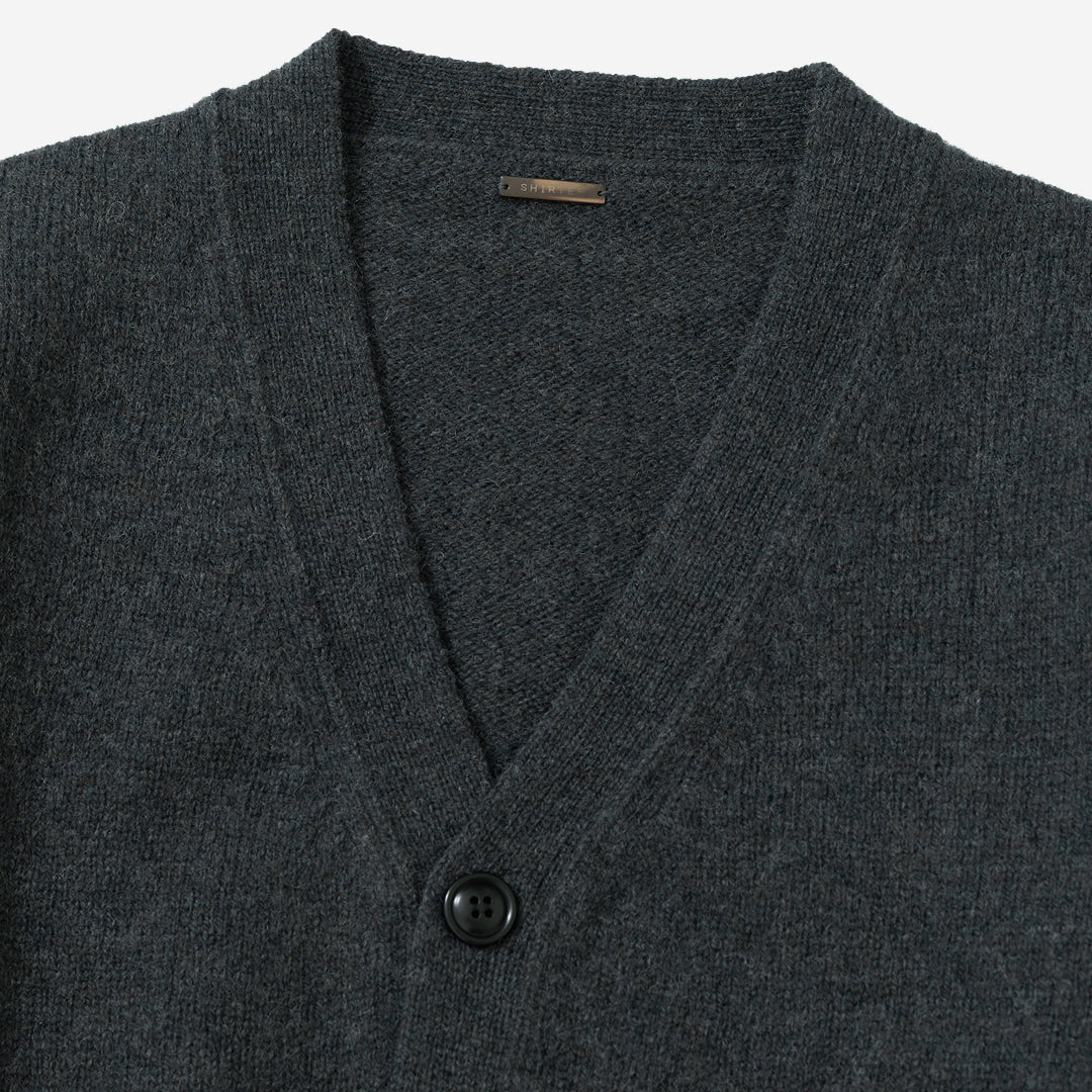 Shaggy Dog Wool Reverse Seam Cardigan - Charcoal