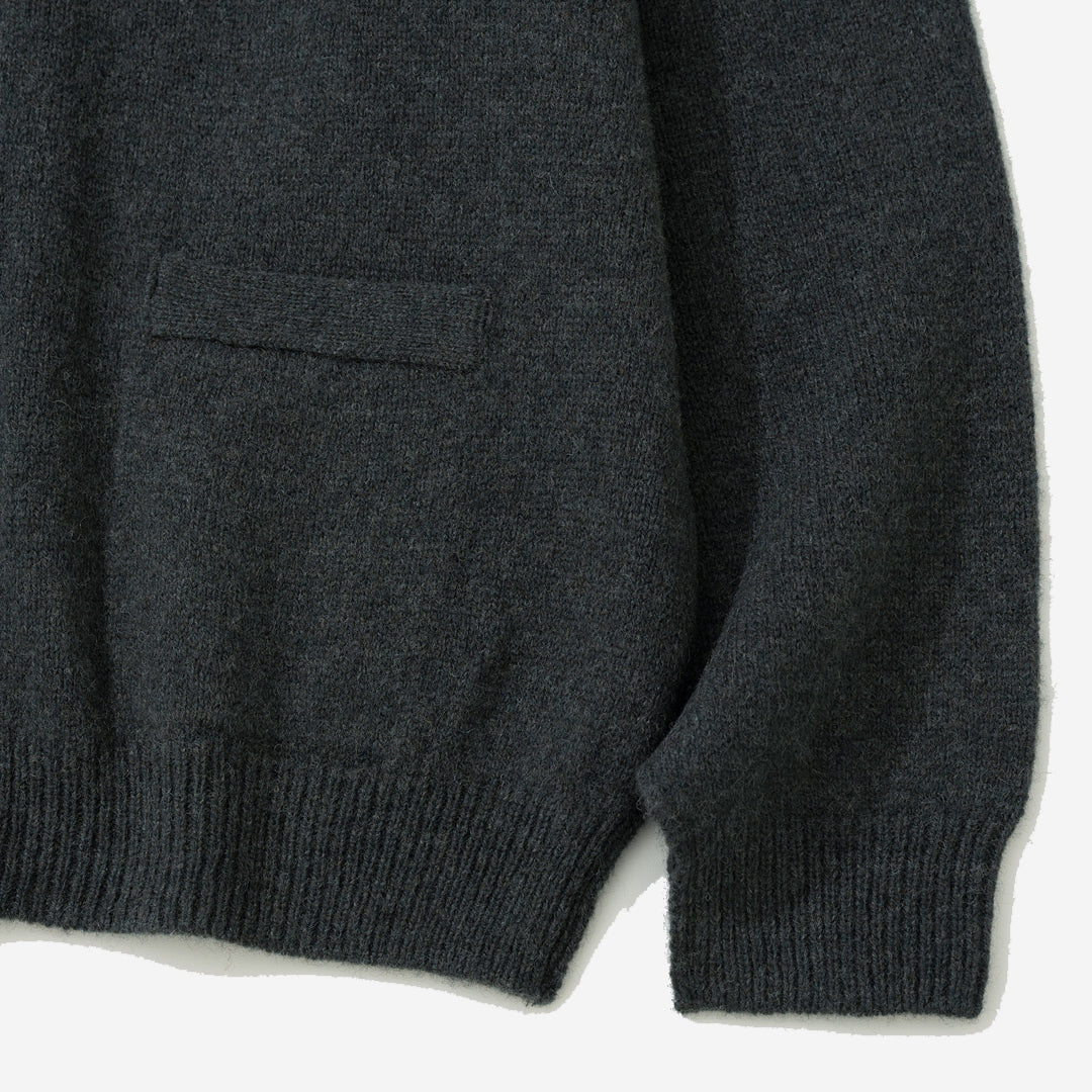 Shaggy Dog Wool Reverse Seam Cardigan - Charcoal