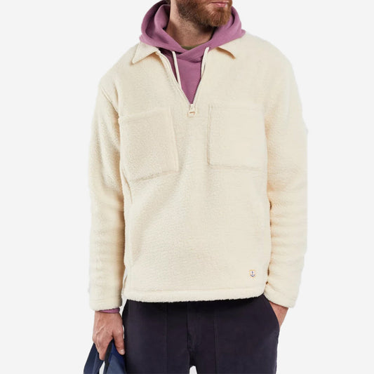 Sherpa Fleece Zip Pocket Sweatshirt - Natural