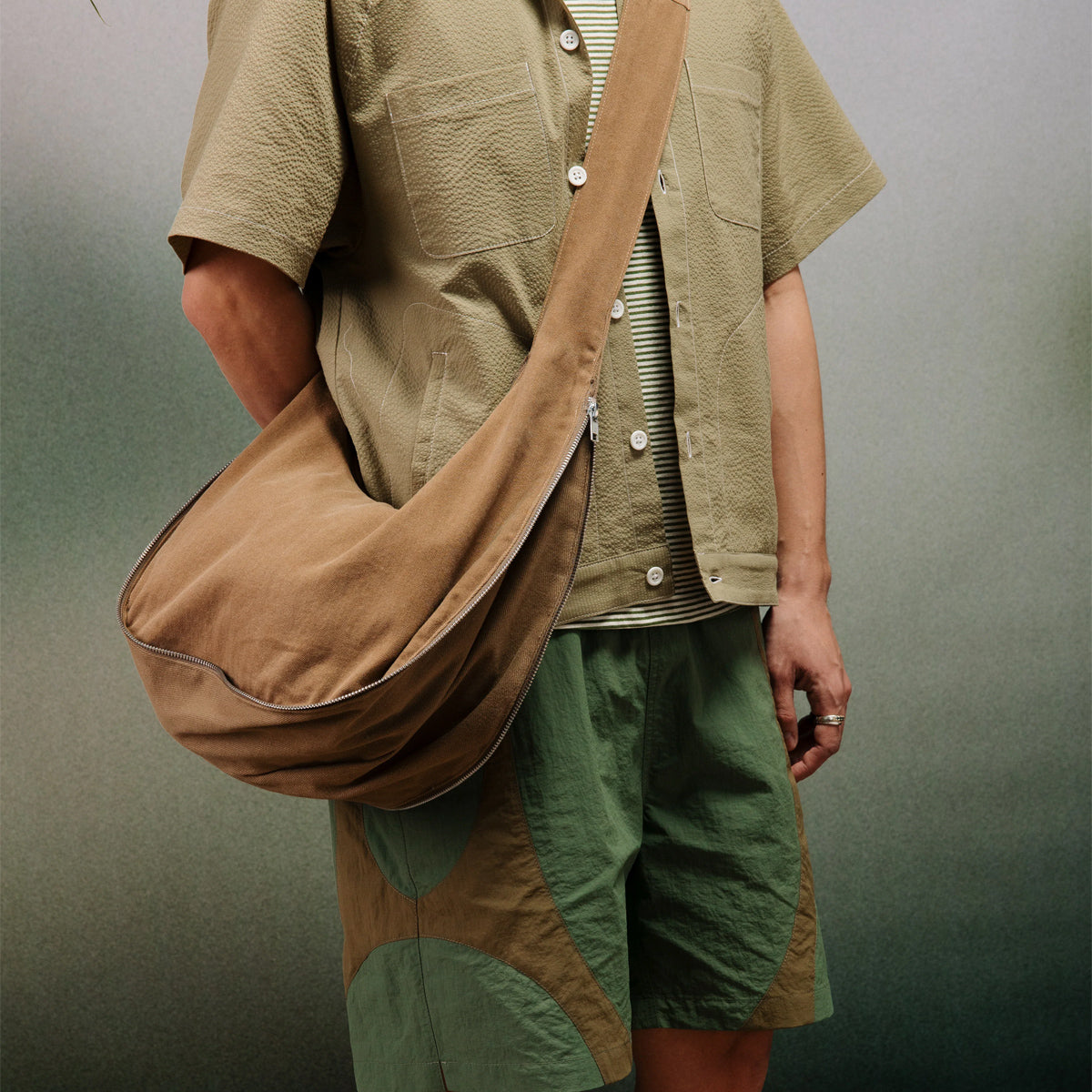 Slinger Shoulder Bag - Brown Herringbone