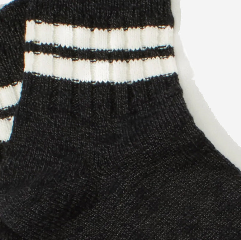Slub Line Quarter Socks - Black Melange