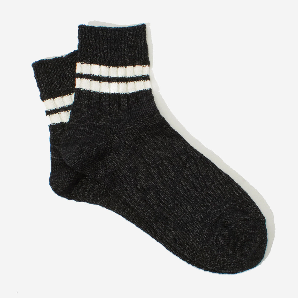 Slub Line Quarter Socks - Black Melange