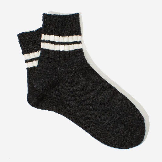 Slub Line Quarter Socks - Black Melange