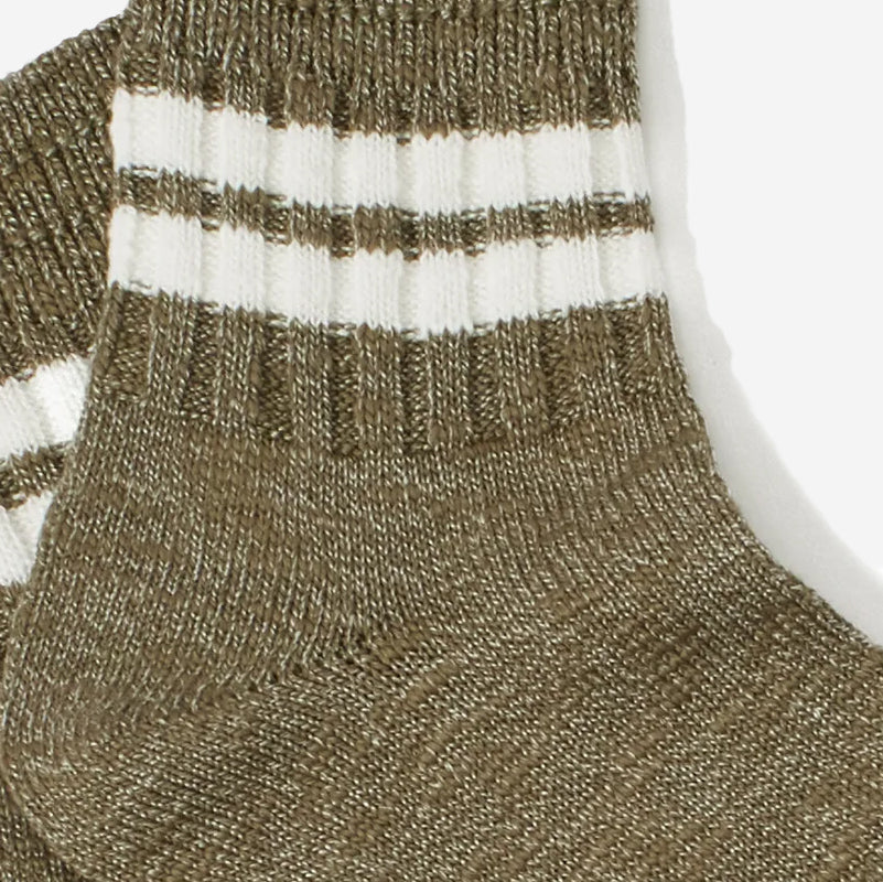 Slub Line Quarter Socks - Khaki