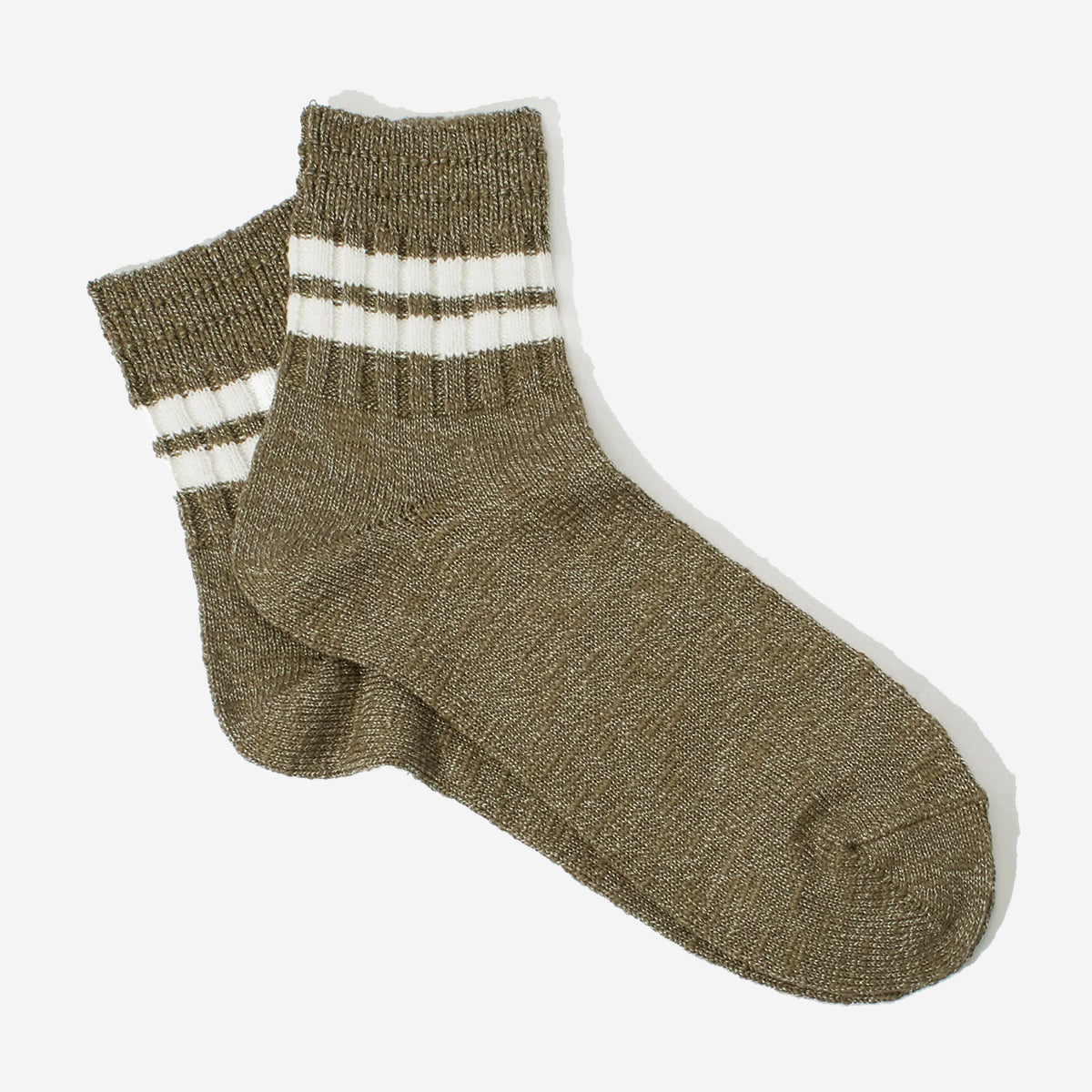 Slub Line Quarter Socks - Khaki