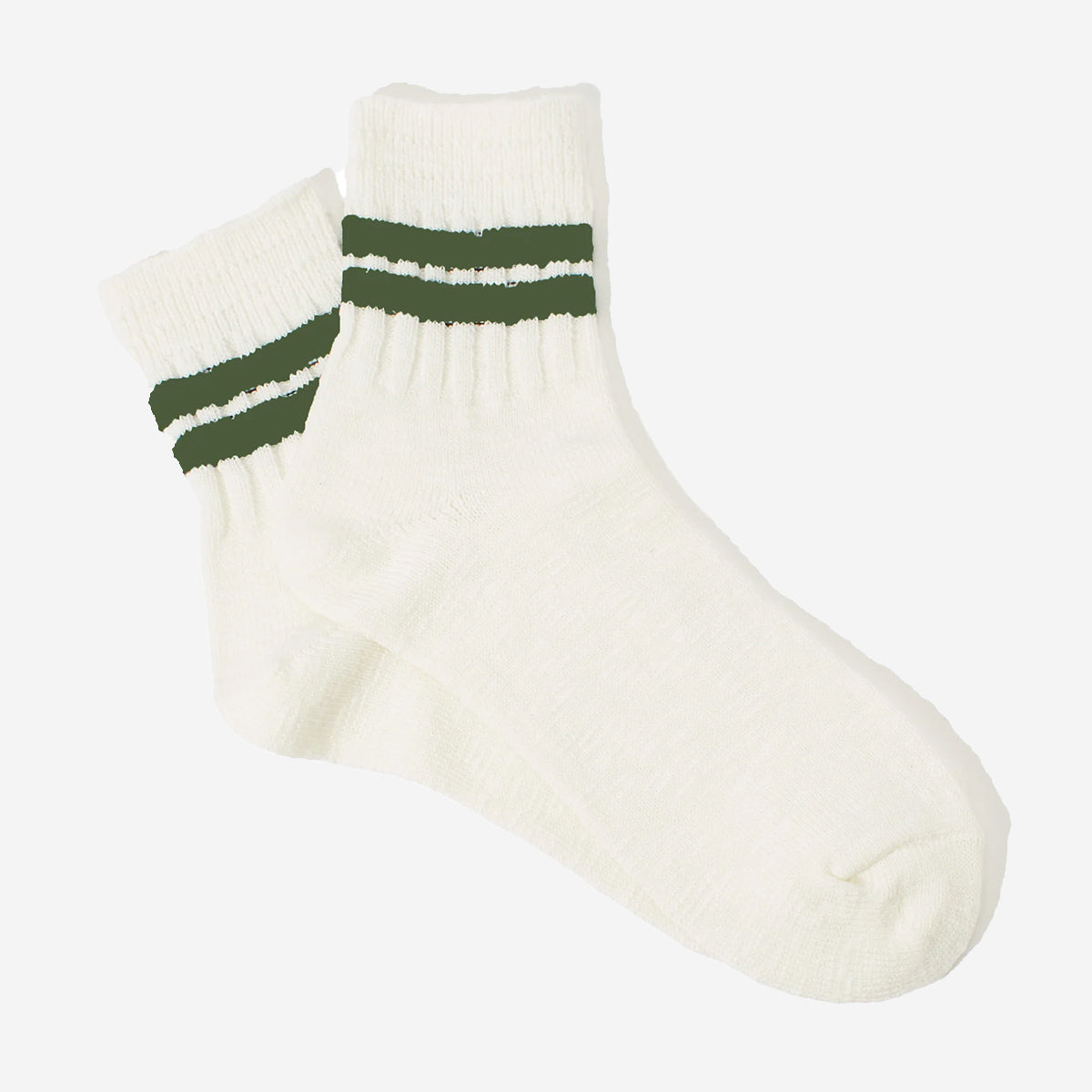 Slub Line Quarter Socks - Moss