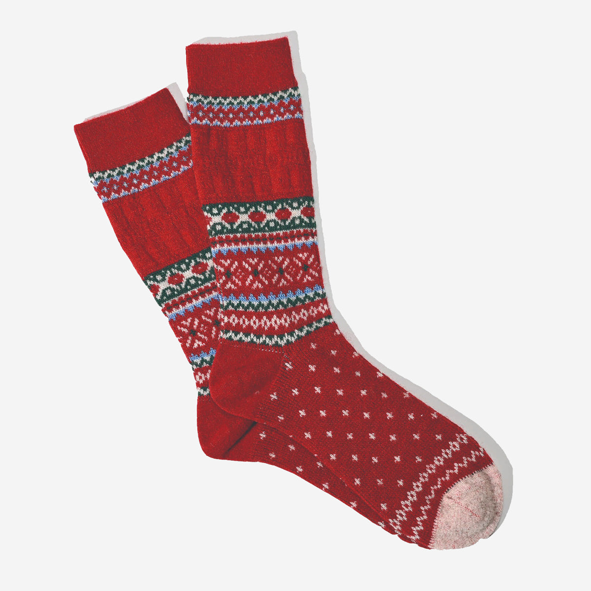 Snow Links Jacquard Crew Socks - Red