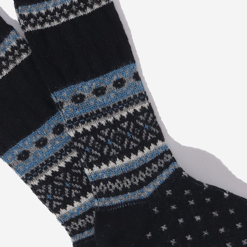 Snow Links Jacquard Crew Socks - Black